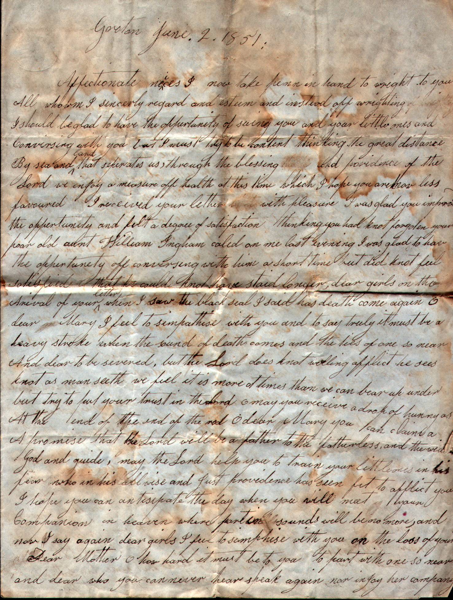 1851 letter from Lydia (Stanton) Spicer - PG 1
