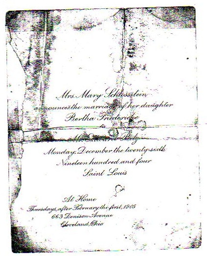 Wedding Invitation - BELZ, Edward and Bertha Frederiche Lohn (or Schlosistein?)