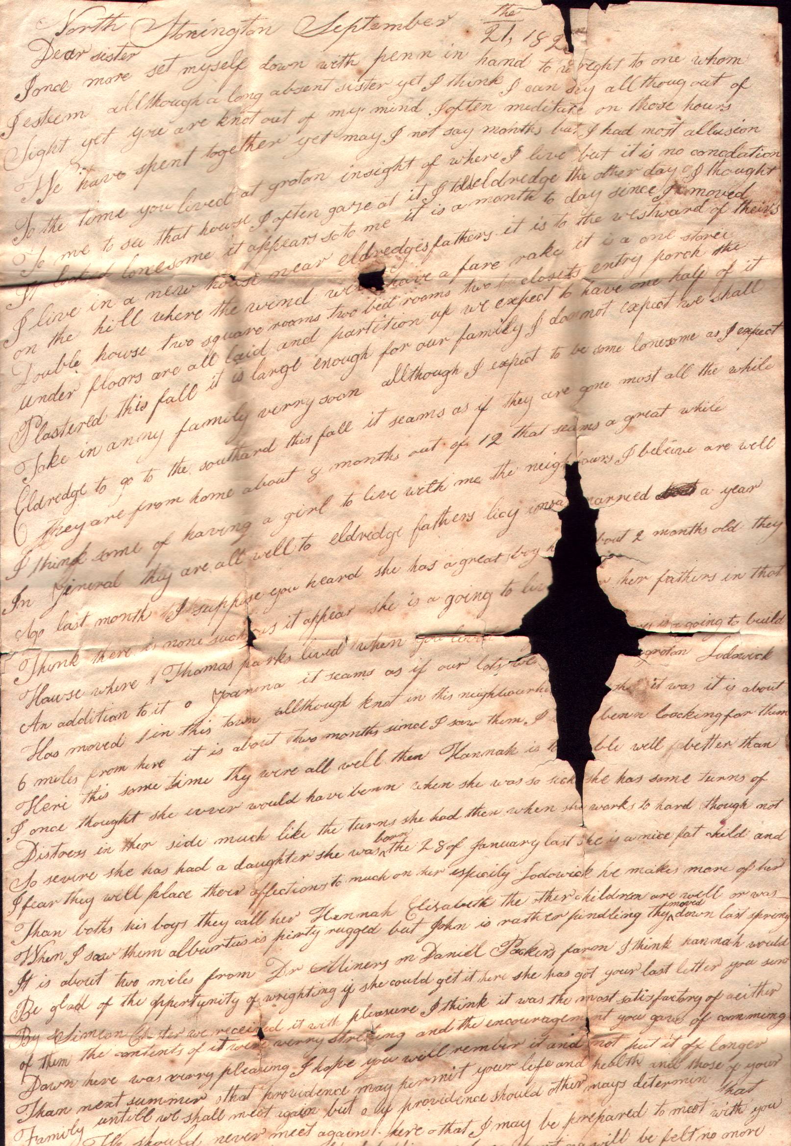 Spicer, Lydia (Stanton) - 1825 Letter to her sister, Joanna (Stanton) Fish in Brooklyn, Cuyahoga County, Ohio