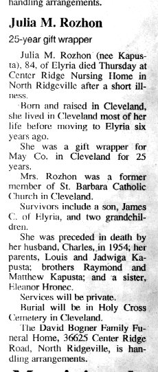 Obituary - Kapusta, Julia (11 Nov 1999)