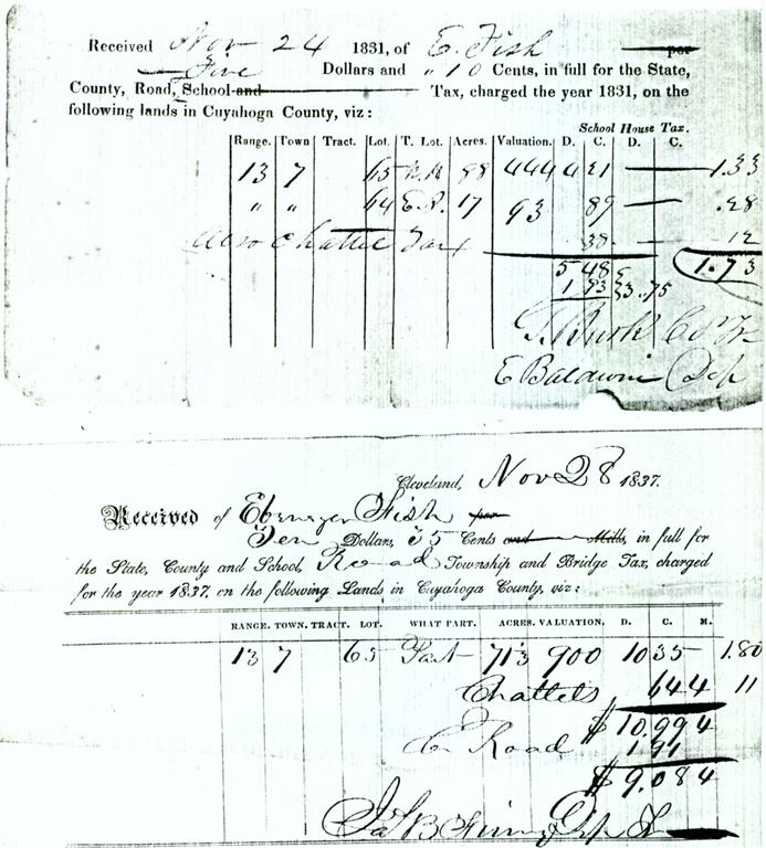 Taxes - Fish, Ebenezer 1831 and 1837 (Cleveland, Ohio)