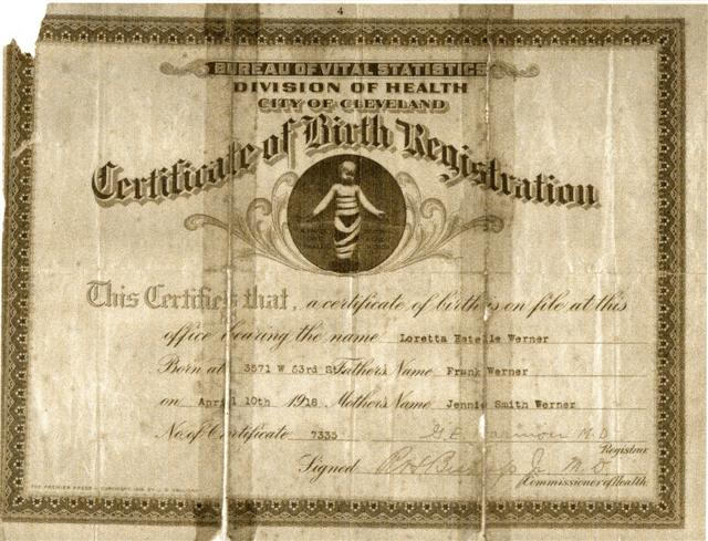 Werner - Birth Certificate - Werner, Loretta Estelle