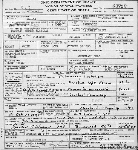 Death Certificate - Reinke, Florence (1896-1949)