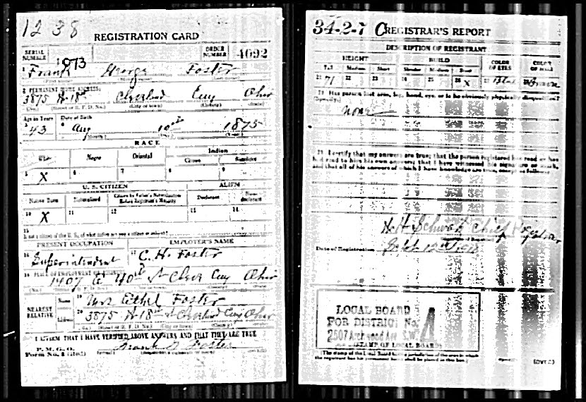 WWI Draft Card - Foster, Frank George