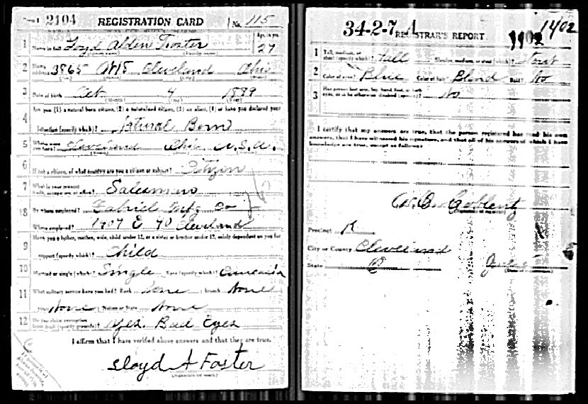 WWI Draft Card - Foster, Loyd Alden