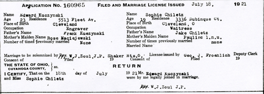 Marriage Record - Kuczynski, Edward and Cielec, Sophia
