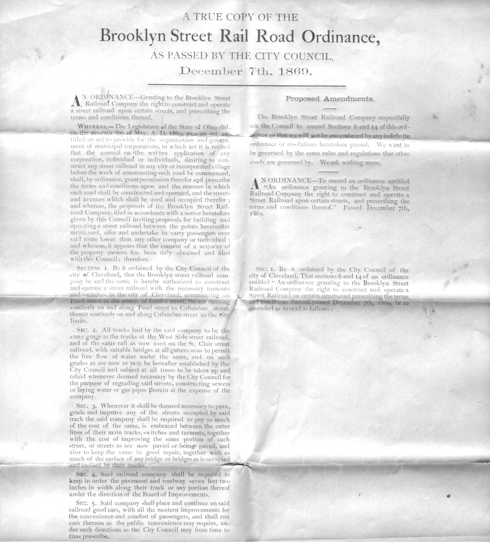 1869 Brooklyn street railroad ordinance (TOP)