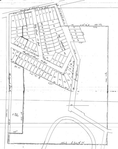 Property map (Brooklyn, Ohio - 1889)
Area south of Newburgh Street (now Denison Ave. at the west end of the Harvard-Denison Bridge)