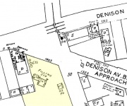Map showing the location of Mike's Gulf Station at the corner of Denison Avenue and West 14th St.